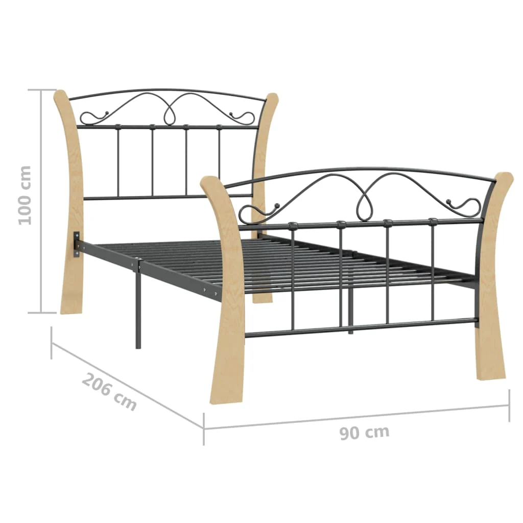 sengestel 90x200 cm metal sort - Image 7