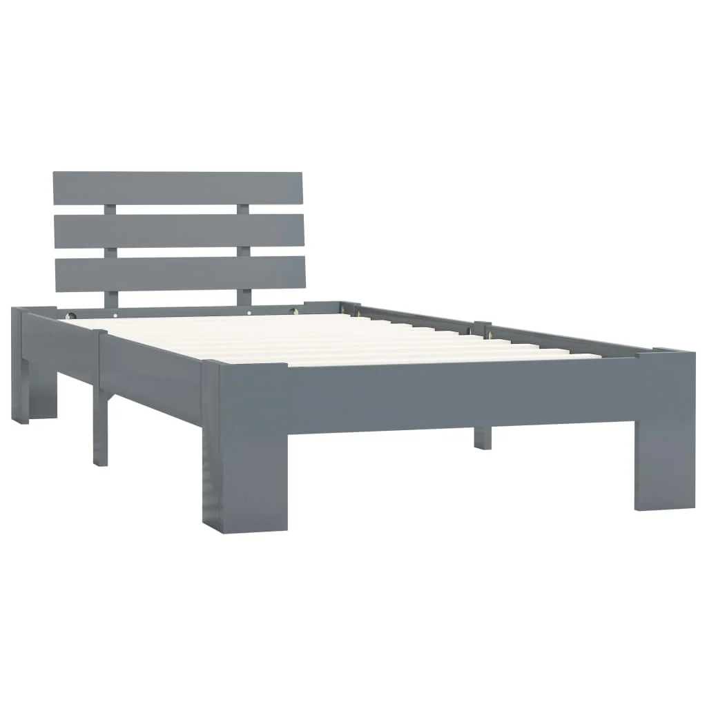 sengestel massivt fyrretræ 100 x 200 cm grå - Image 2