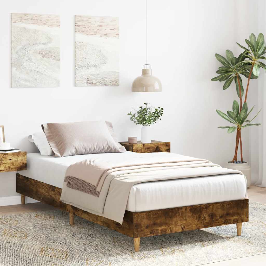 sengestel uden madras 75x190 cm konstrueret træ røget eg - Image 3