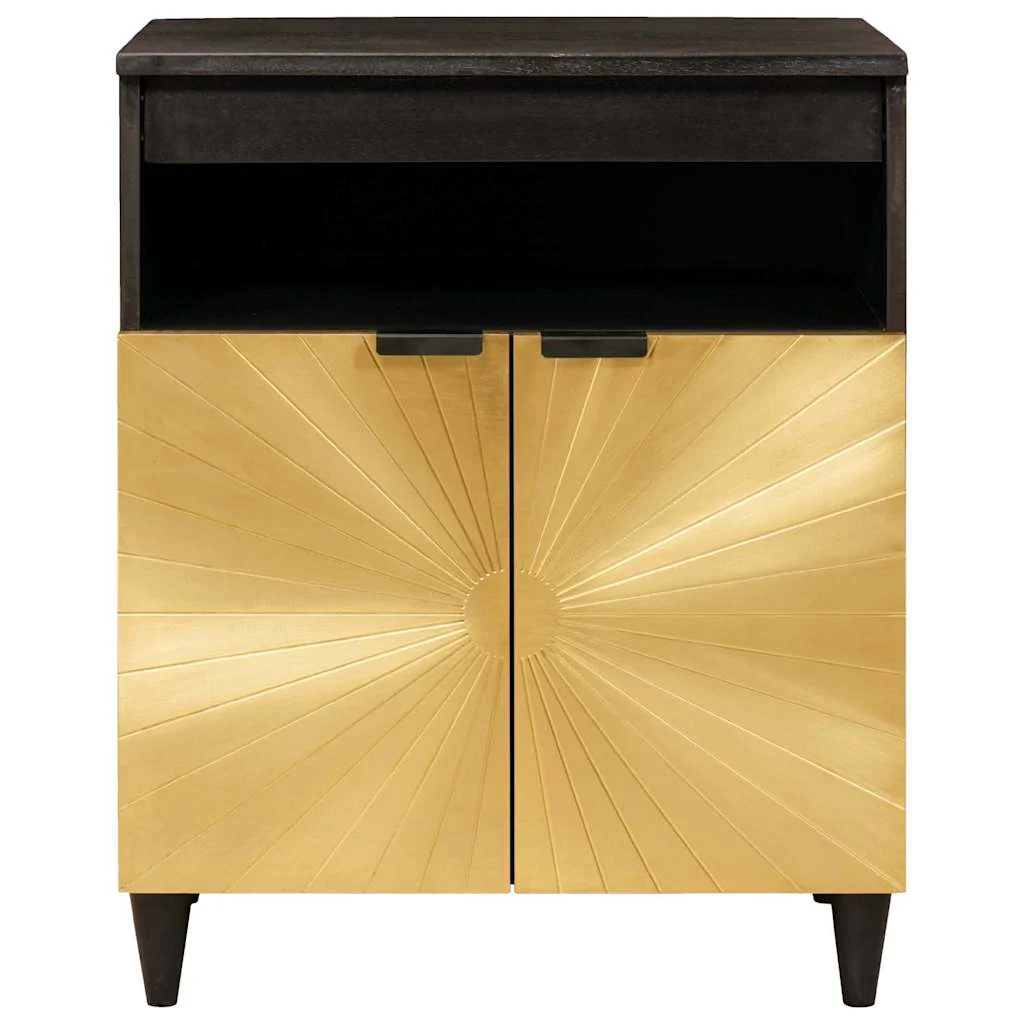 Sideboard med dør Sort og Guld 60 x 33 x 75 cm Massivt mangotræ - Image 3