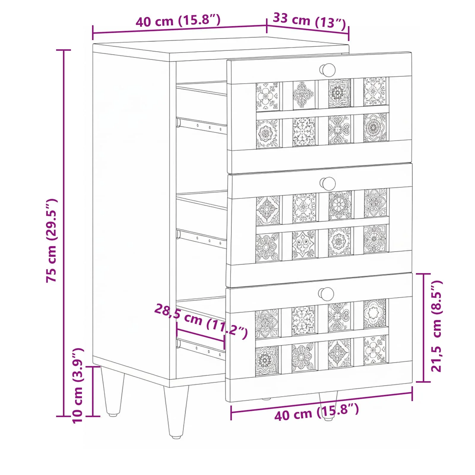 Sideboard Naturfarvet 40 x 33,5 x 75 cm Massivt mangotræ - Image 10