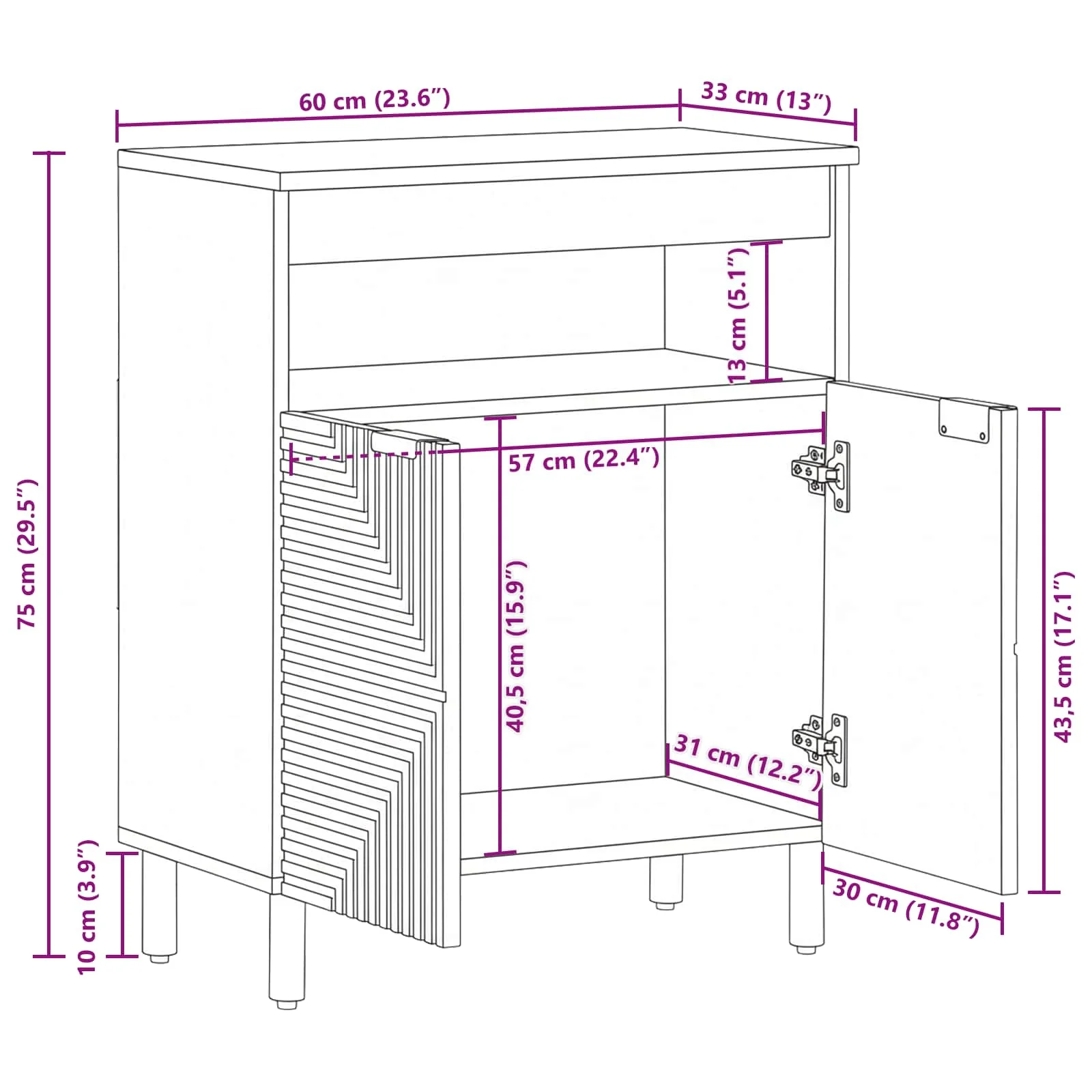 Sideboard Naturfarvet 60 x 33,5 x 75 cm Massivt Akacietræ - Image 11