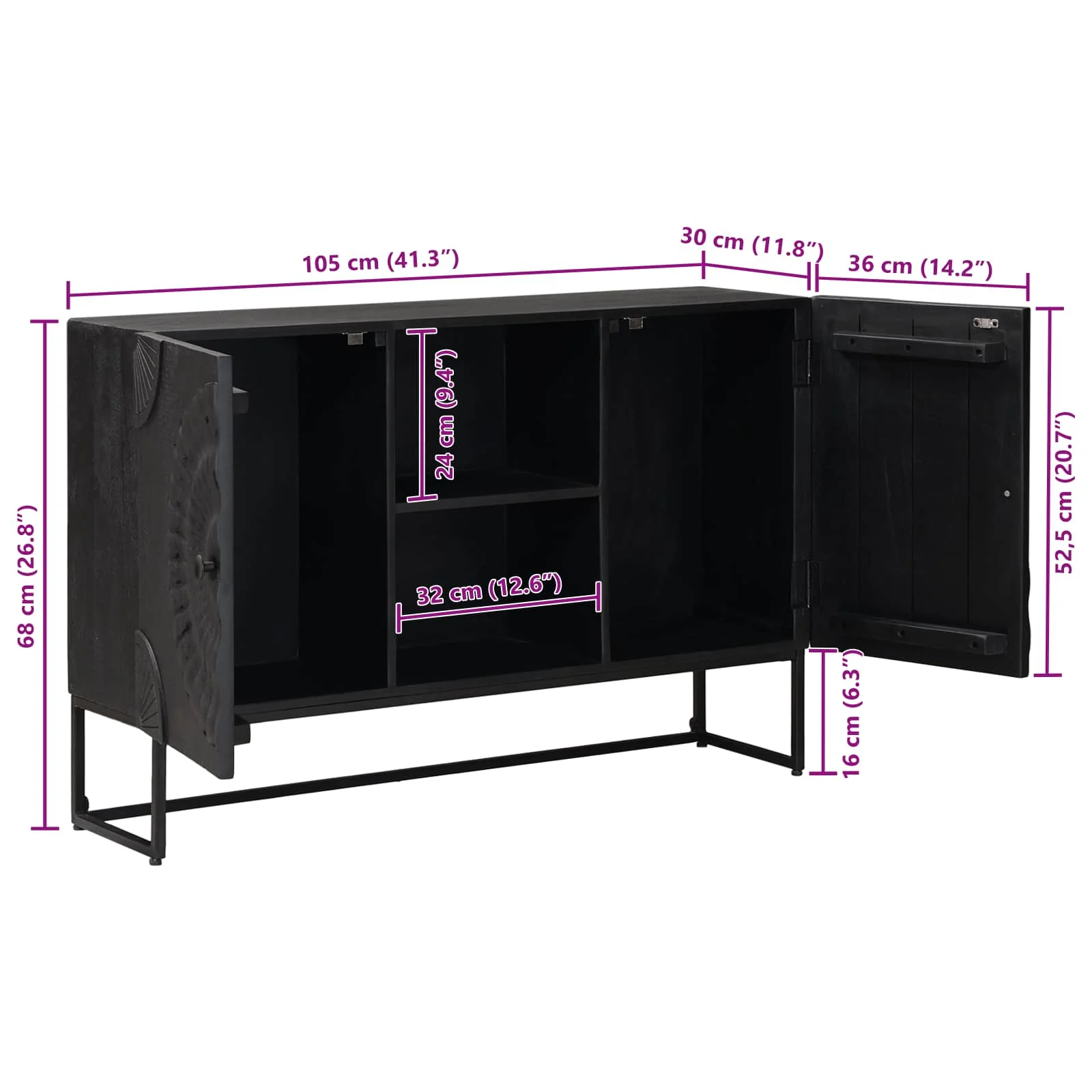 Sideboard Sort 105 x 30 x 68 cm - Image 11
