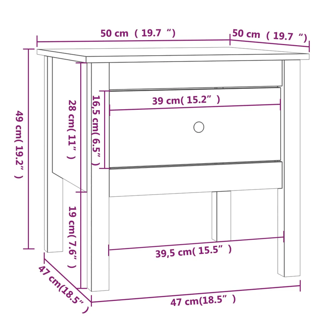 sidebord 50x50x49 cm massivt fyrretræ grå - Image 9