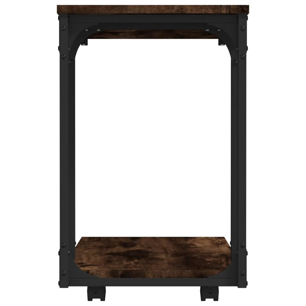 sidebord med hjul 50x35x55,5 cm konstrueret træ røget egetræ - Image 6