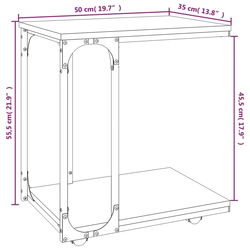 sidebord med hjul 50x35x55,5 cm konstrueret træ sonoma-eg - Image 9