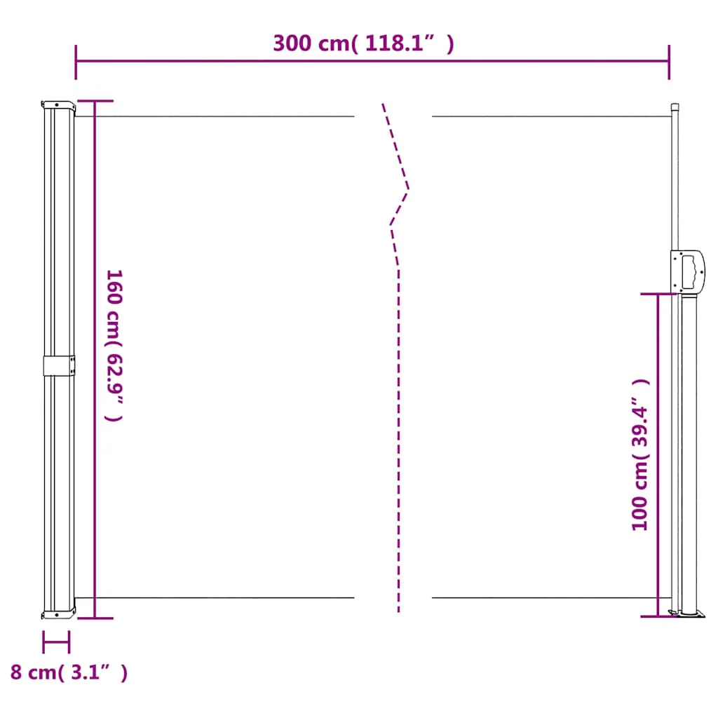 sidemarkise 160x300 cm sammenrullelig sort - Image 9