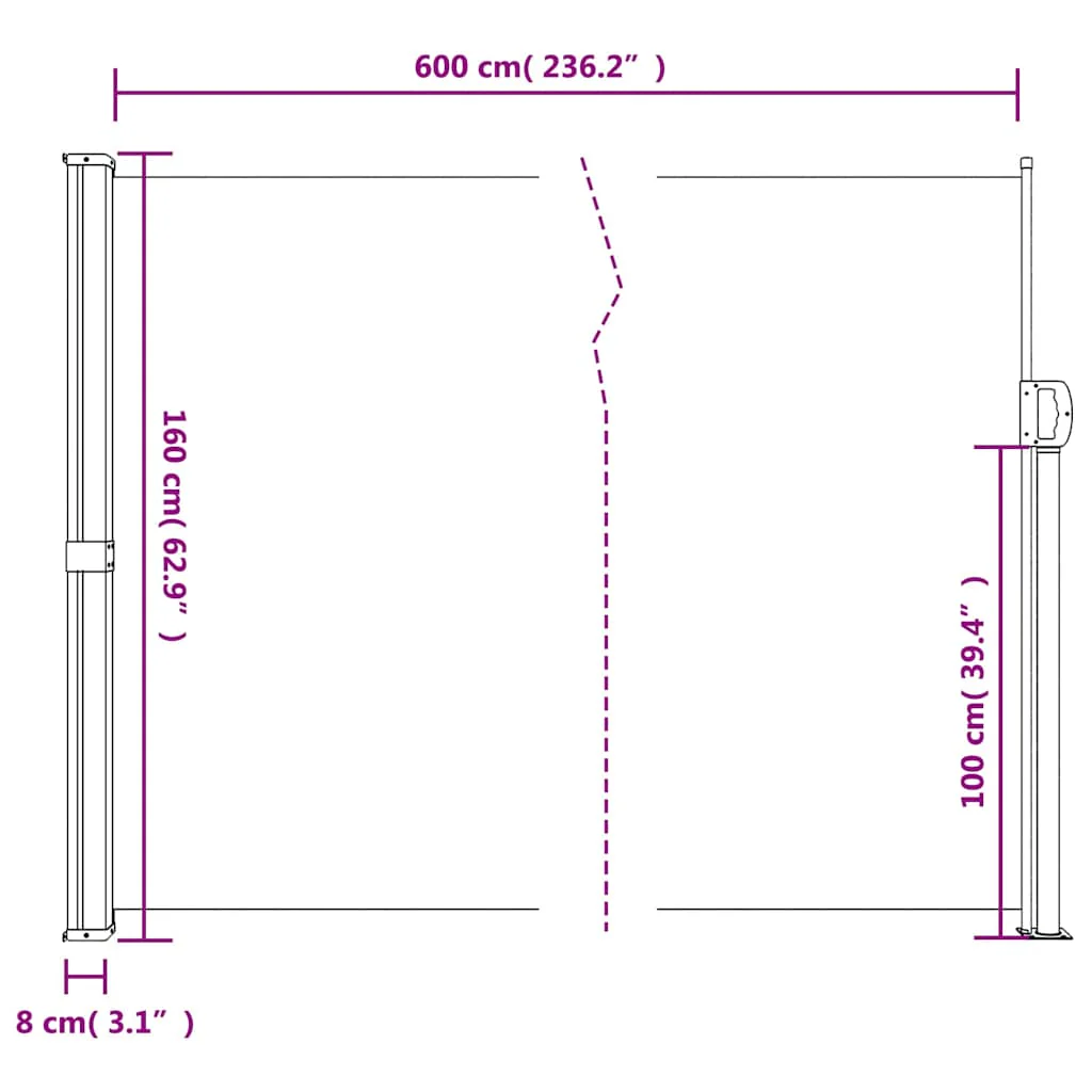 sidemarkise 160x600 cm sammenrullelig cremefarvet - Image 9