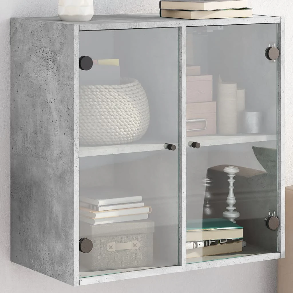 skab med glaslåger 68x37x68,5 cm betongrå