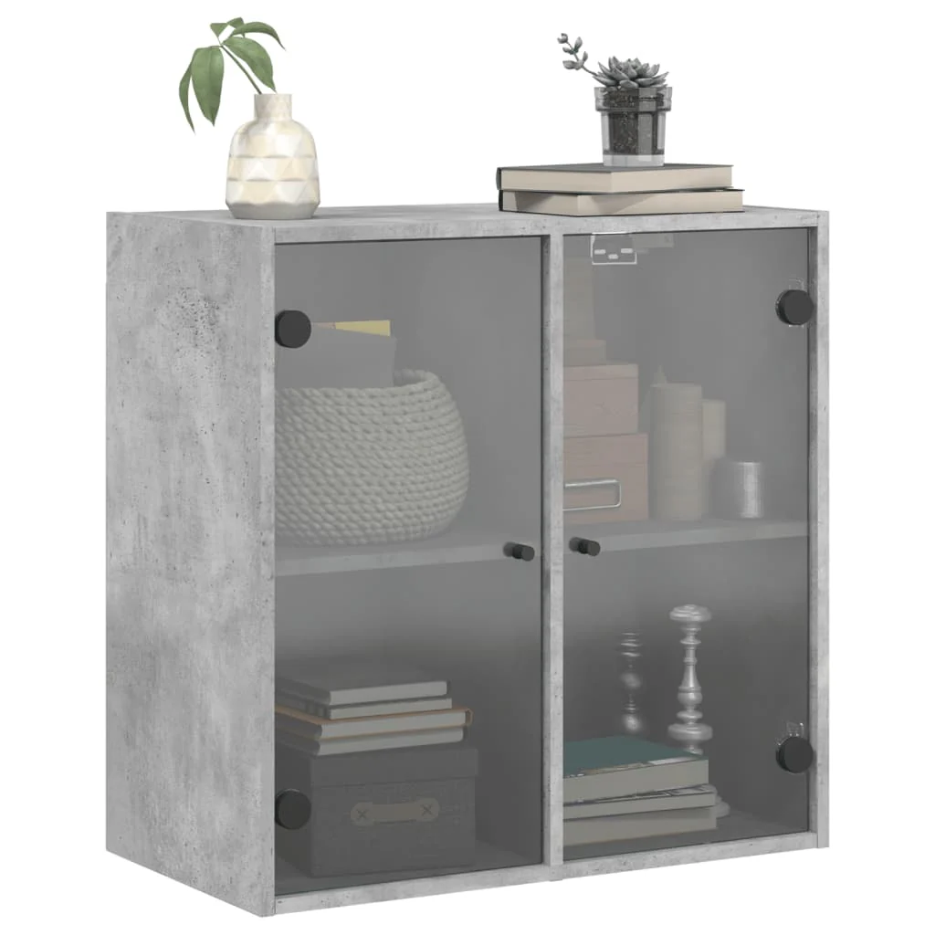 skab med glaslåger 68x37x68,5 cm betongrå - Image 4