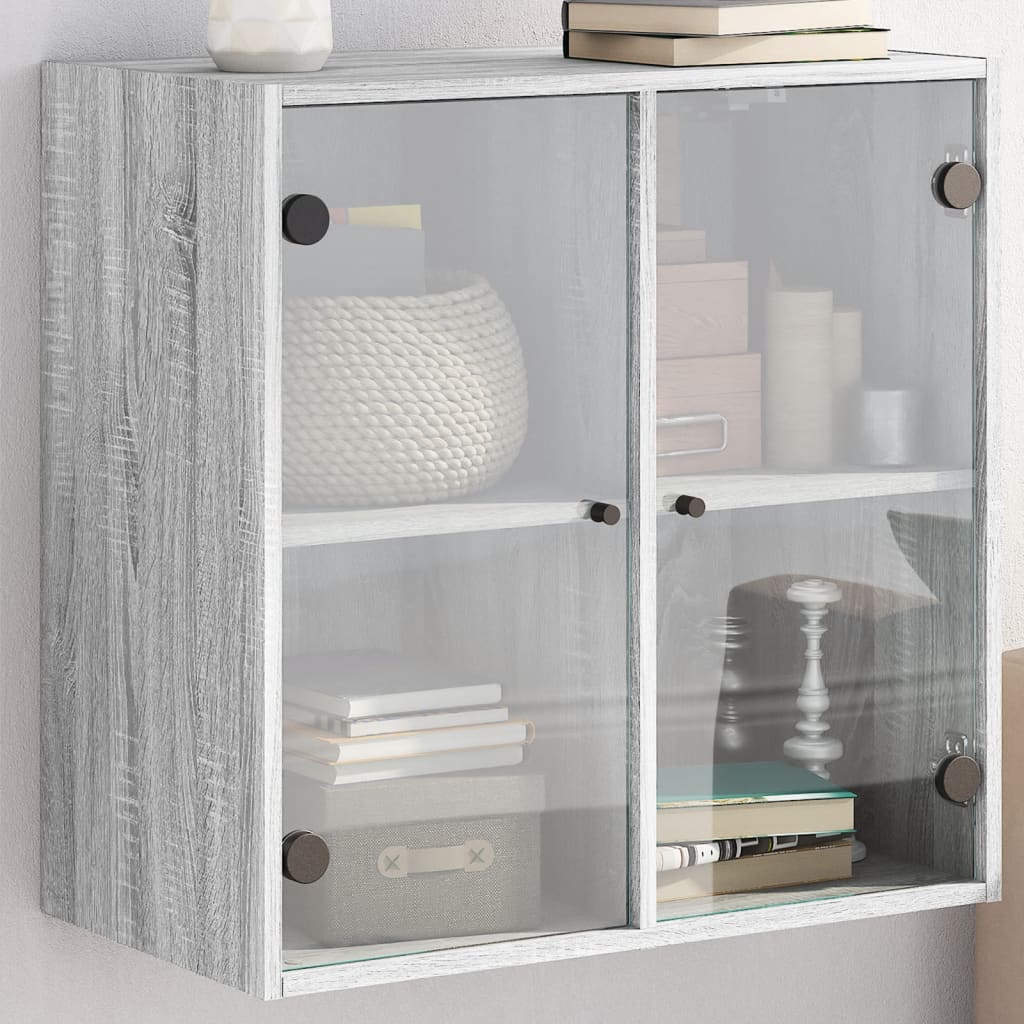 skab med glaslåger 68x37x68,5 cm grå sonoma-eg