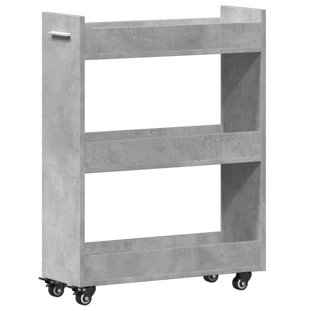 skab med hjul 60x22x79 cm konstrueret træ betongrå - Image 2