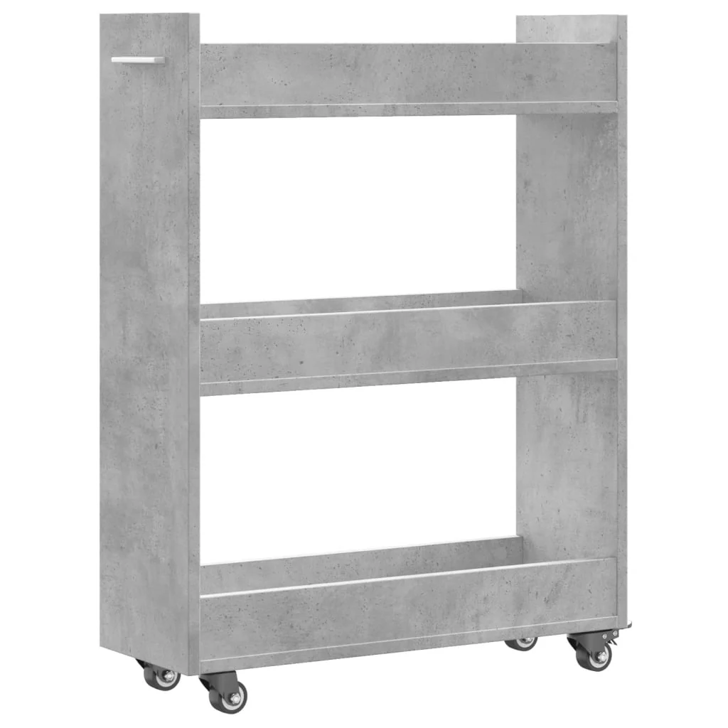 skab med hjul 60x22x79 cm konstrueret træ betongrå - Image 7