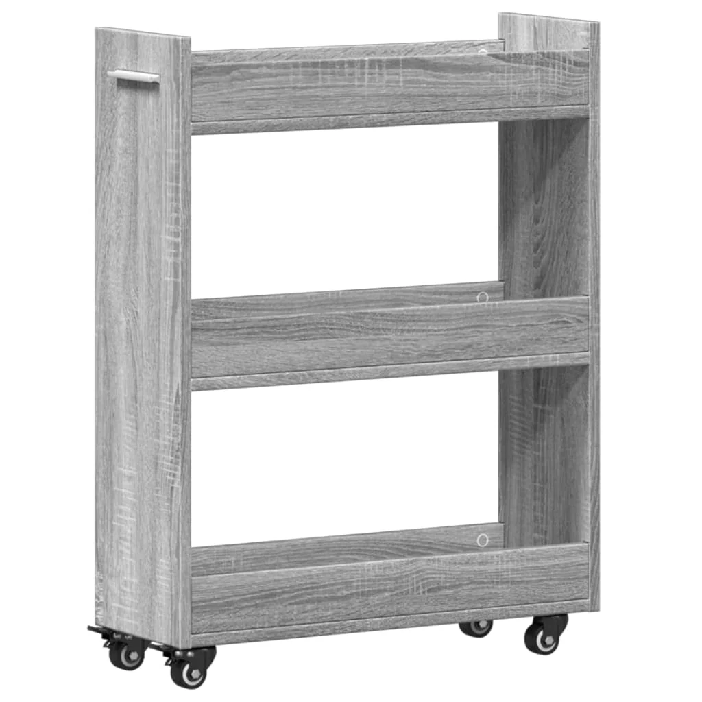 skab med hjul 60x22x79 cm konstrueret træ grå sonoma-eg - Image 2
