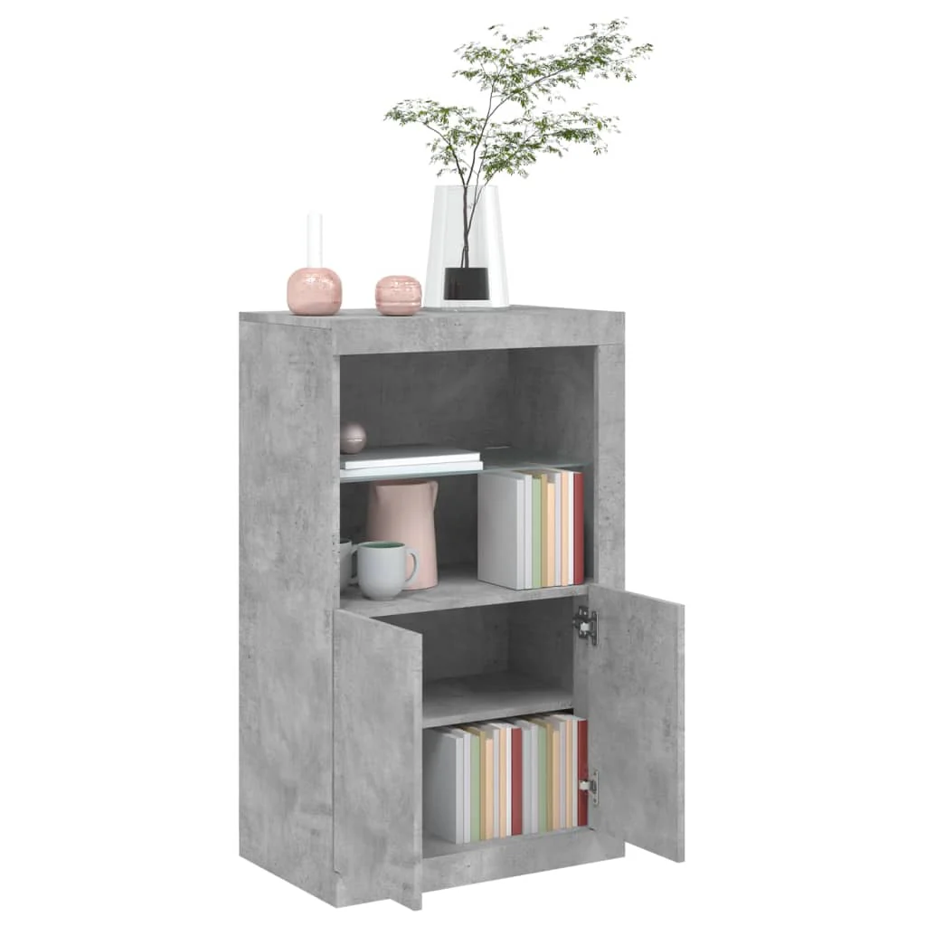 skab med LED-lys konstrueret træ betongrå - Image 5
