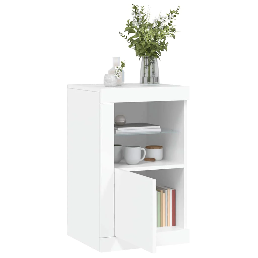 skab med LED-lys konstrueret træ hvid - Image 4