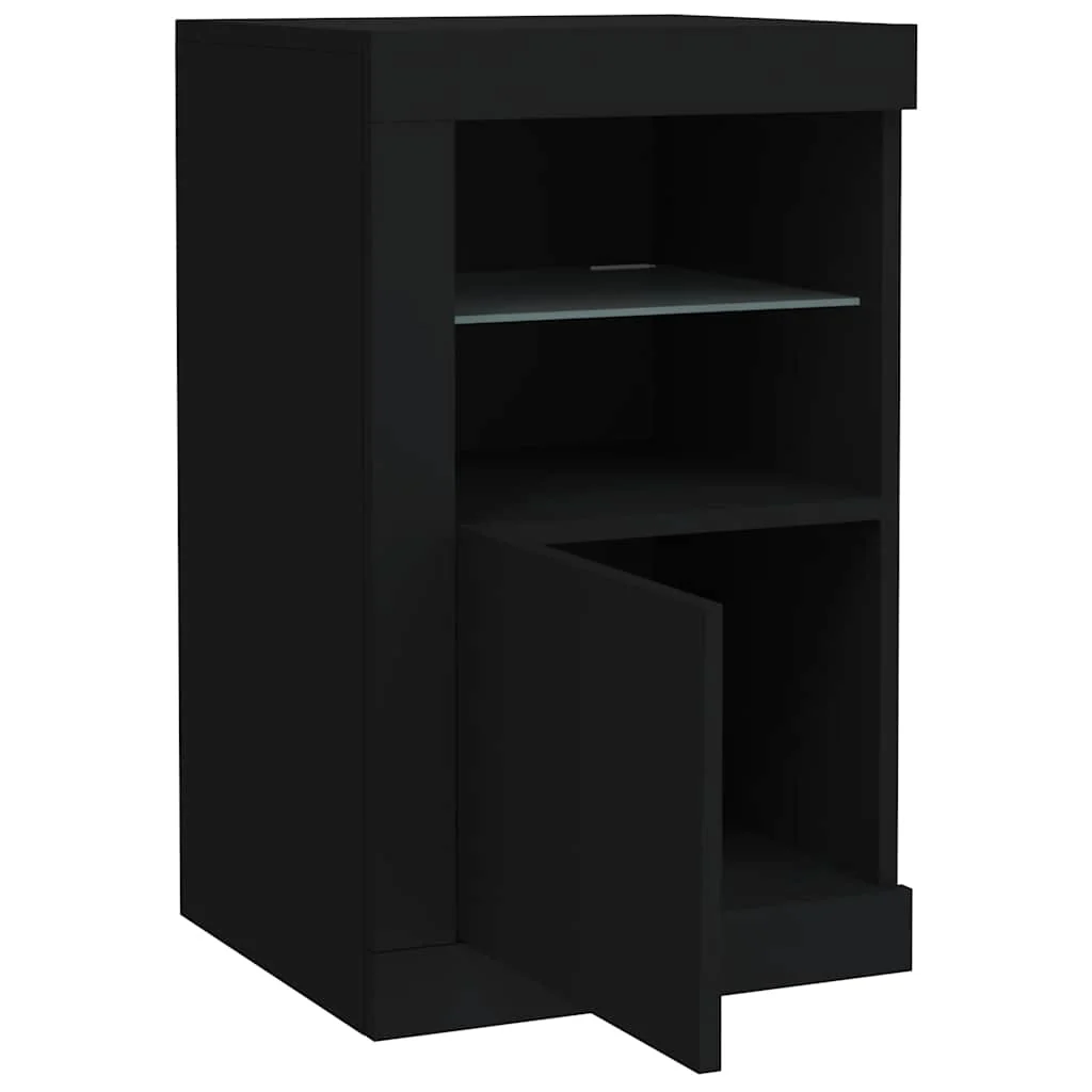 skab med LED-lys konstrueret træ sort - Image 6