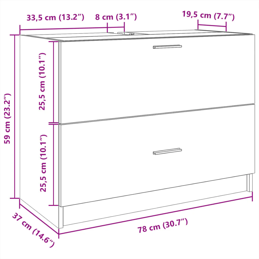 skab til håndvask 78x37x59 cm konstrueret træ grå sonoma-eg - Image 10