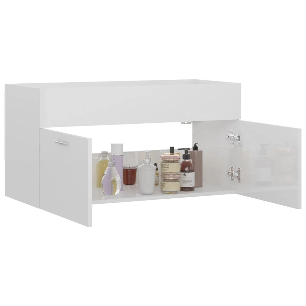 skab til håndvask 90x38,5x46 cm konstrueret træ hvid højglans - Image 4