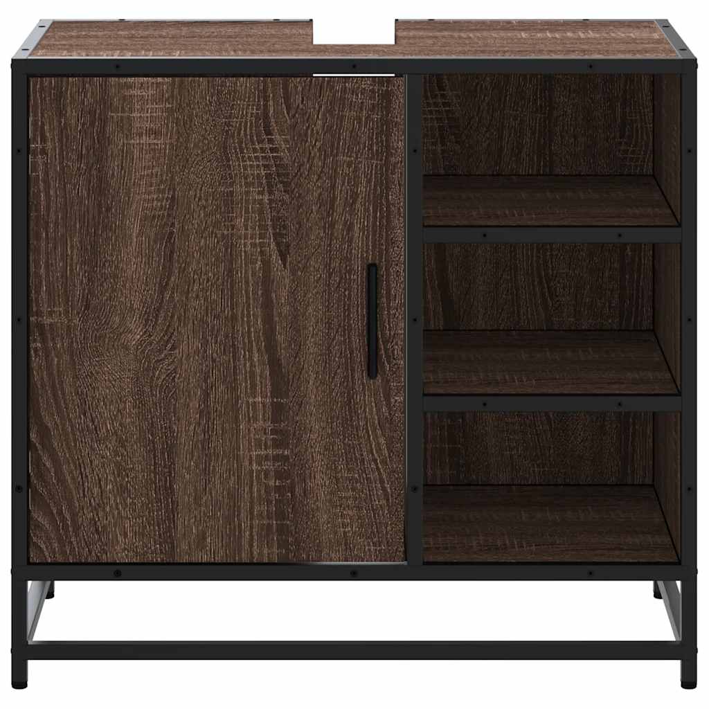 skab til håndvask til badeværelse 65x33x60 cm brunt egetræ - Image 5