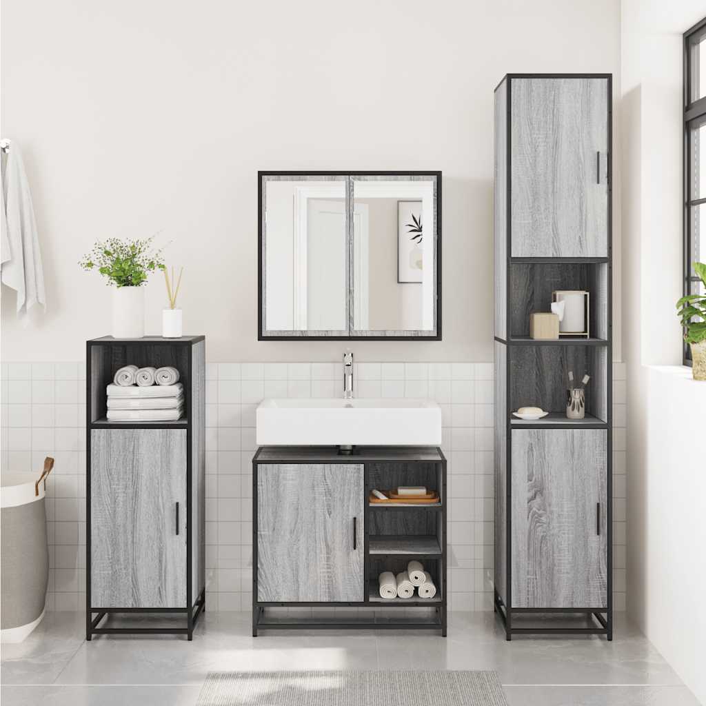 skab til håndvask til badeværelse 65x33x60 cm grå sonoma-eg - Image 3