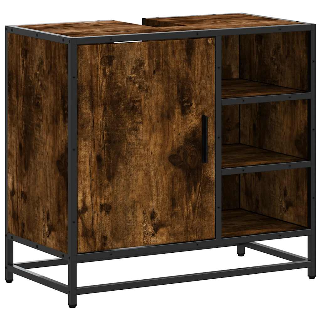 skab til håndvask til badeværelse 65x33x60 cm røget egetræ - Image 2