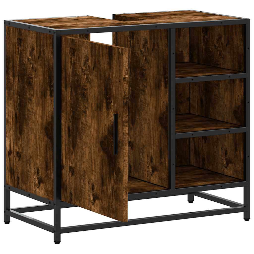 skab til håndvask til badeværelse 65x33x60 cm røget egetræ - Image 6