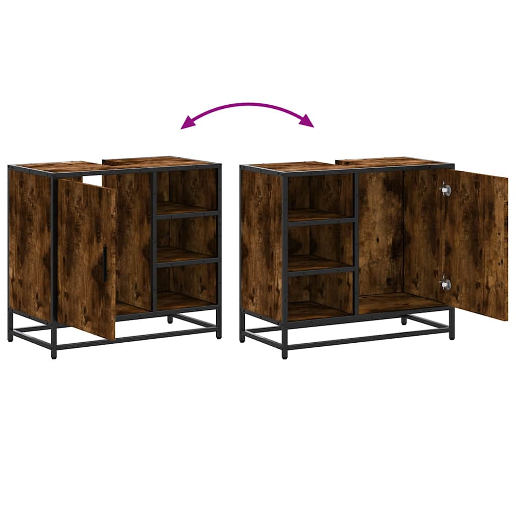 skab til håndvask til badeværelse 65x33x60 cm røget egetræ - Image 8