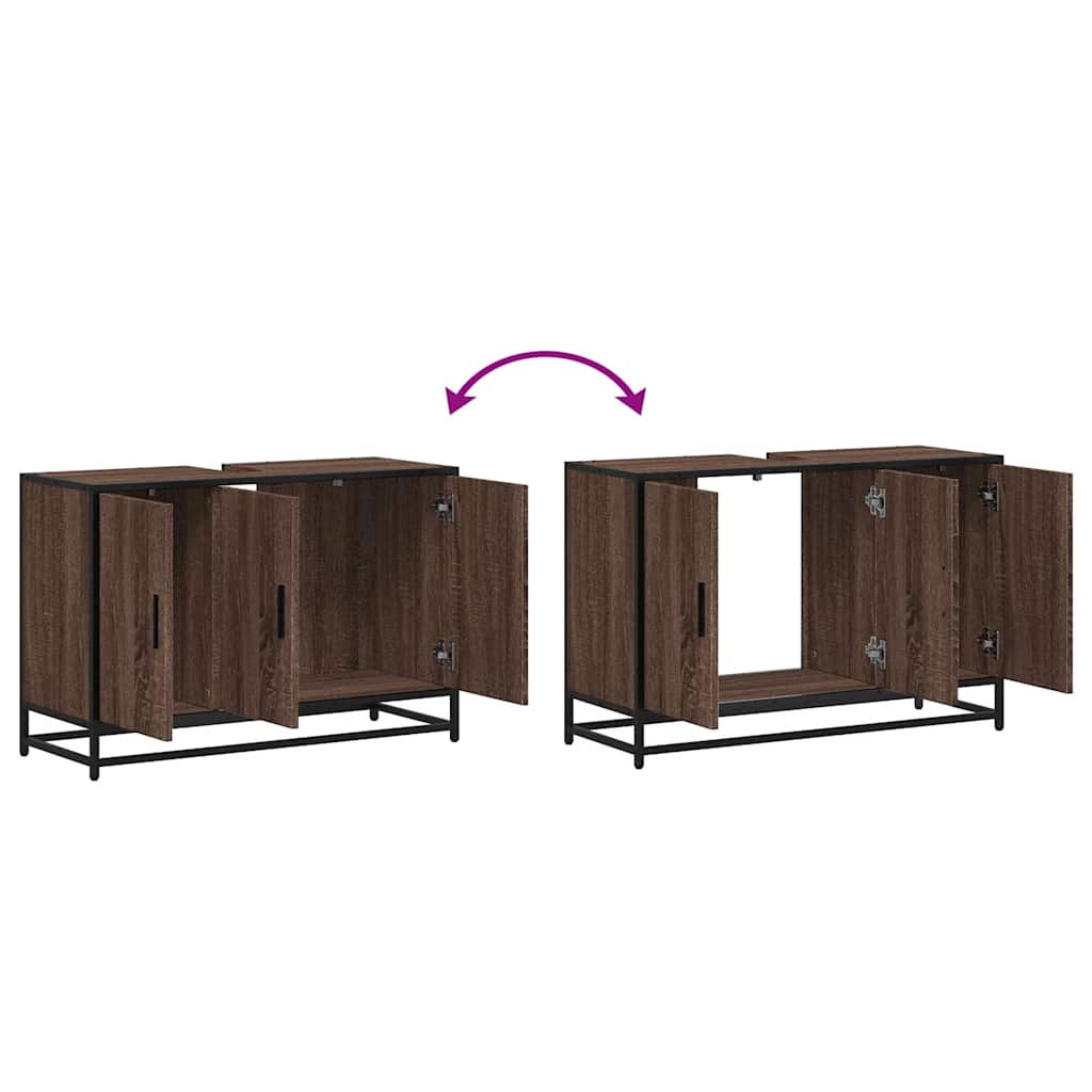skab til håndvask til badeværelse 90x33x60 cm brunt egetræ - Image 8
