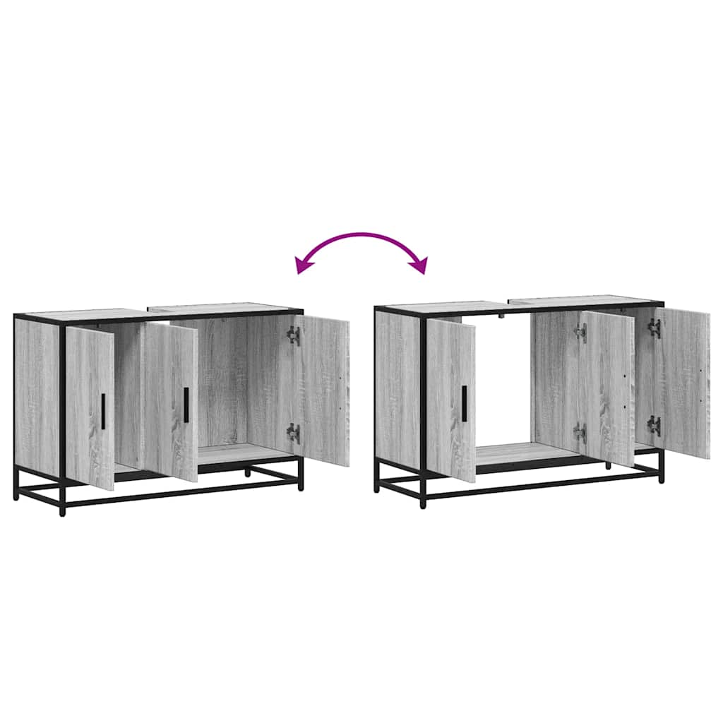 skab til håndvask til badeværelse 90x33x60 cm grå sonoma - Image 8