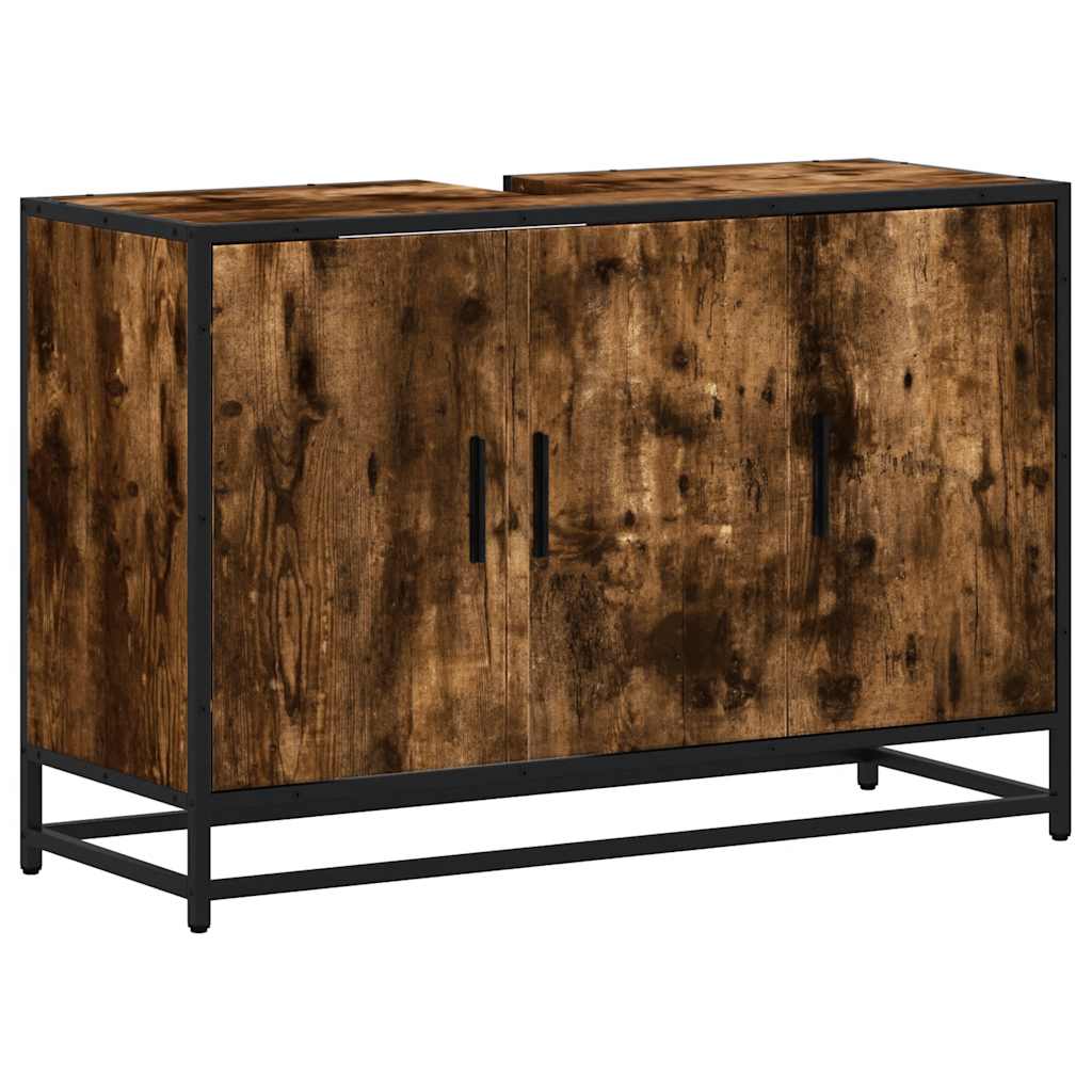 skab til håndvask til badeværelse 90x33x60 cm røget eg - Image 2
