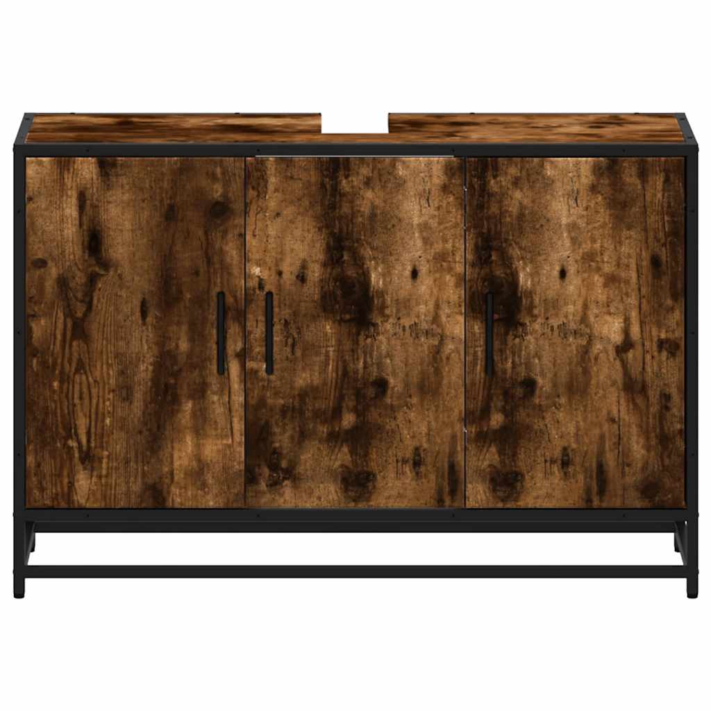 skab til håndvask til badeværelse 90x33x60 cm røget eg - Image 5