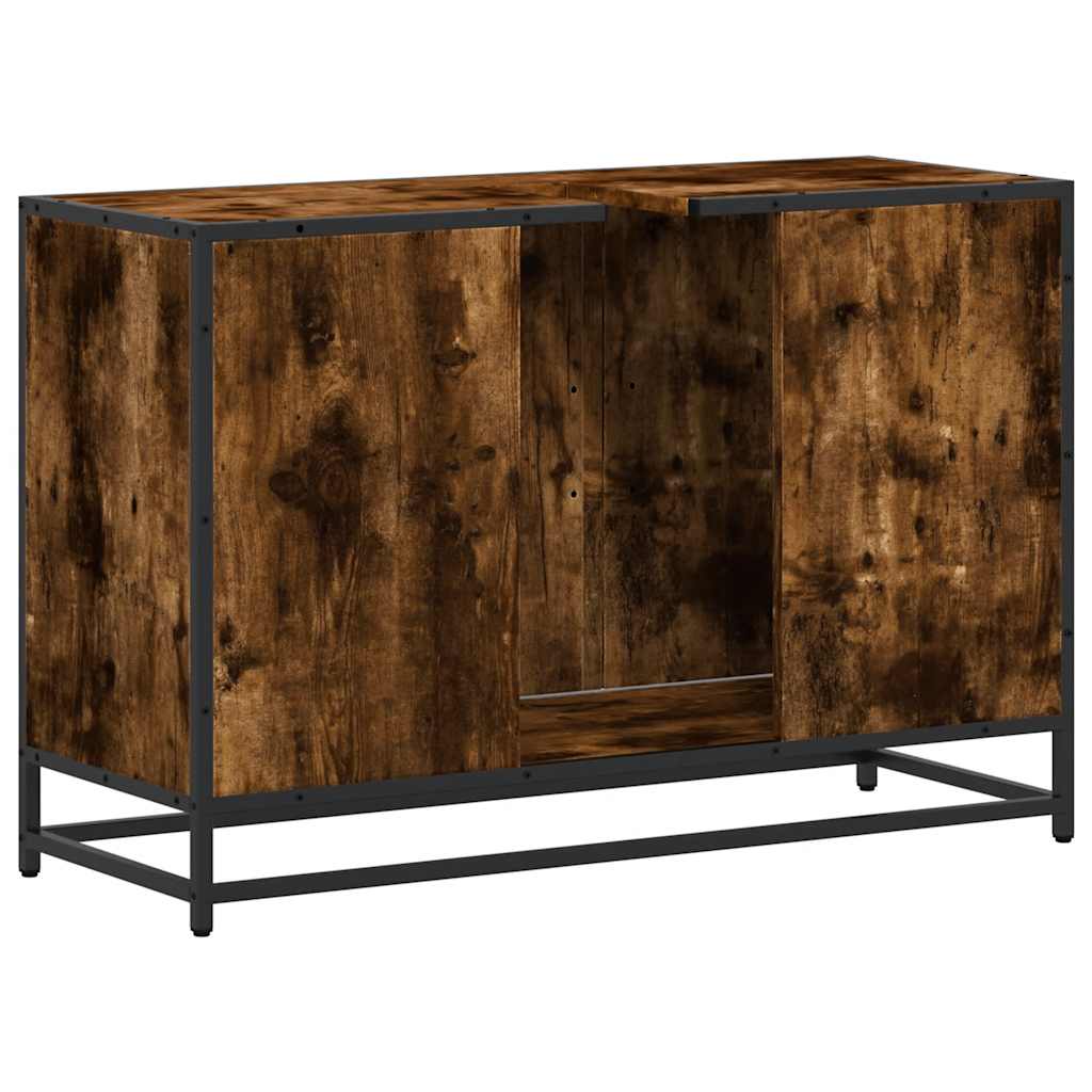 skab til håndvask til badeværelse 90x33x60 cm røget eg - Image 7