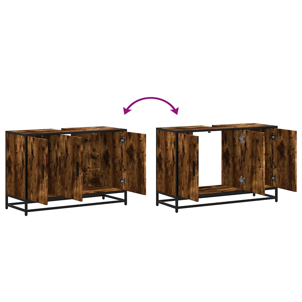 skab til håndvask til badeværelse 90x33x60 cm røget eg - Image 8