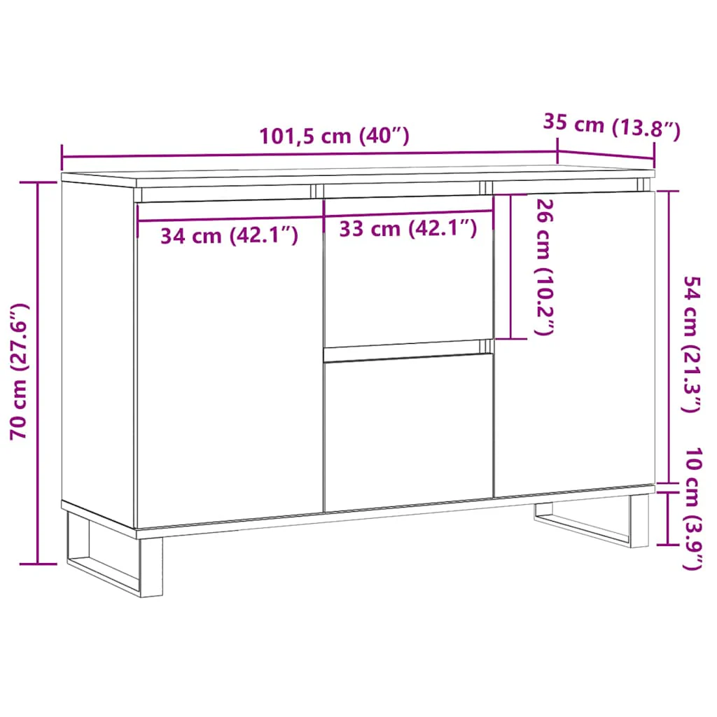 skænk 101,5x35x70 cm konstrueret træ røget egetræsfarve - Image 10