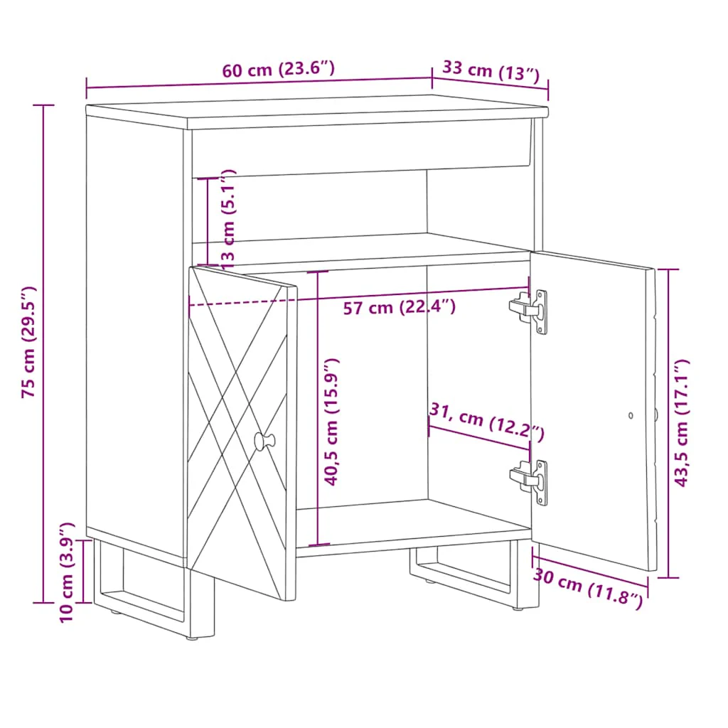 skænk 60x33x75 cm massivt mangotræ sort - Image 10