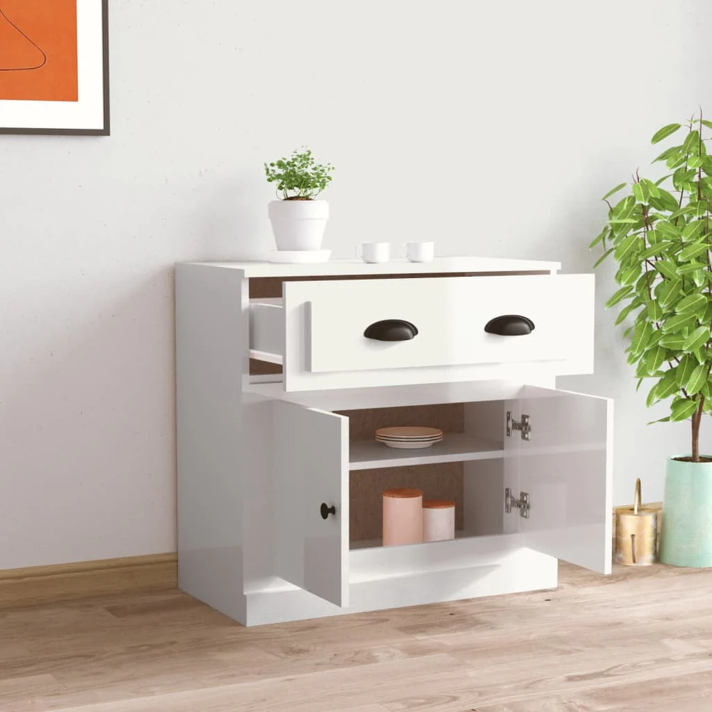 skænk 70x35,5x67,5 cm konstrueret træ hvid højglans - Image 3