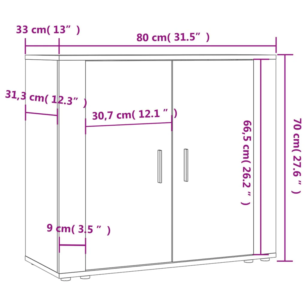 skænk 80x33x70 cm konstrueret træ grå sonoma-eg - Image 8