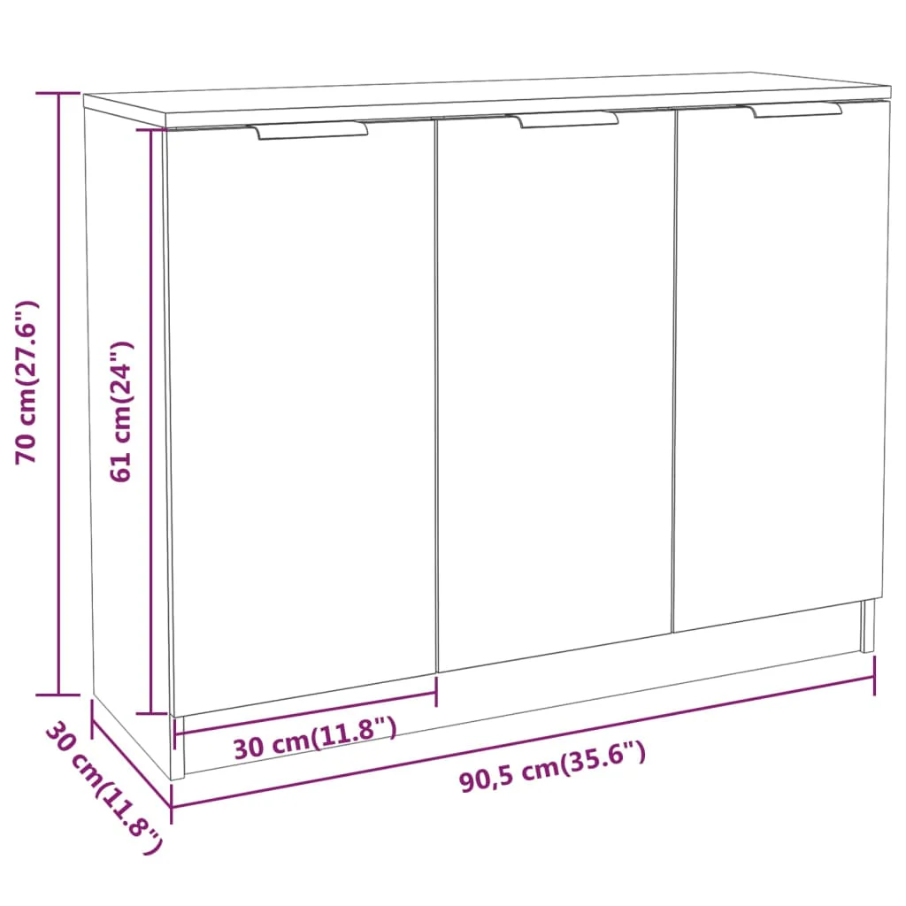 skænk 90,5 x 30 x 70 cm konstrueret træ betongrå - Image 8
