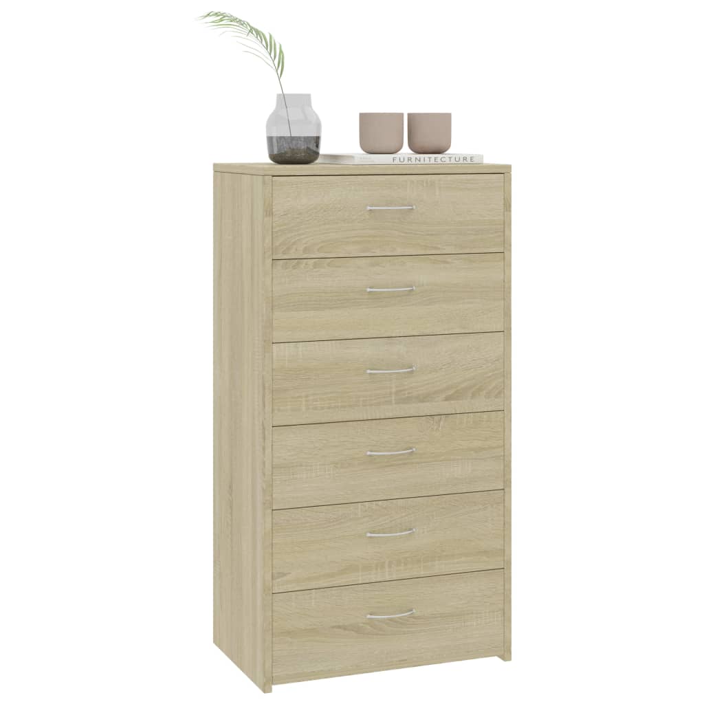 skænk med 6 skuffer 50x34x96 cm konstrueret træ sonoma-eg - Image 3