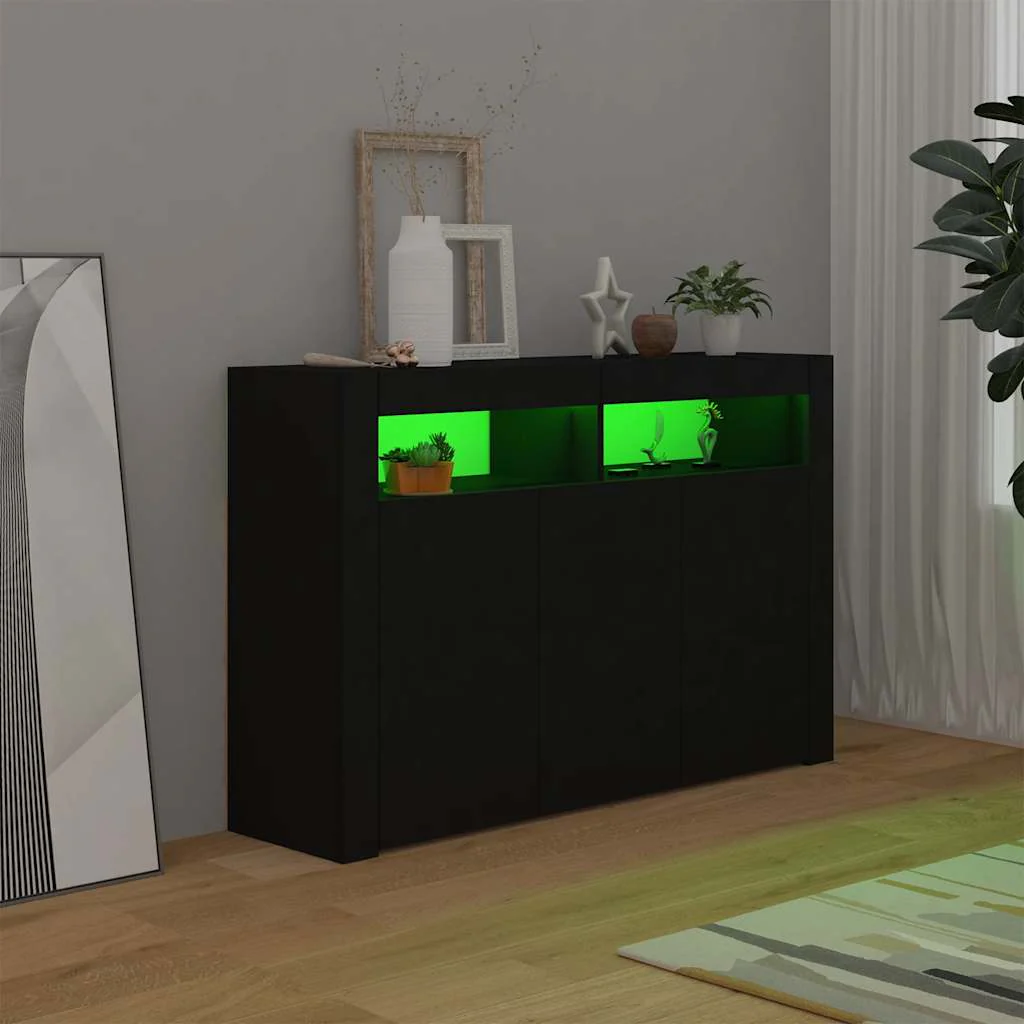 skænk med LED-lys 115,5x30x75 cm sort - Image 4