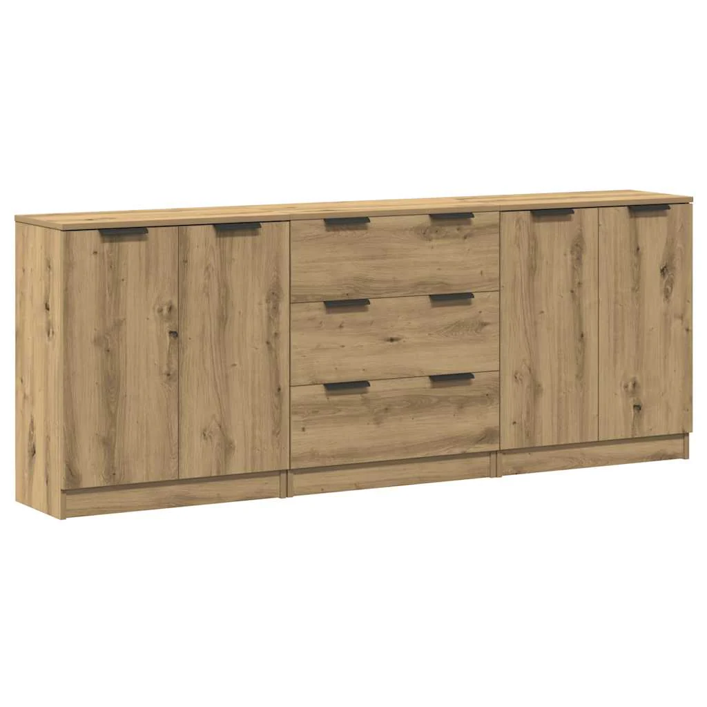 Skænke 3 stk Håndværks eg 60x30x70 cm Konstrueret træ - Image 2