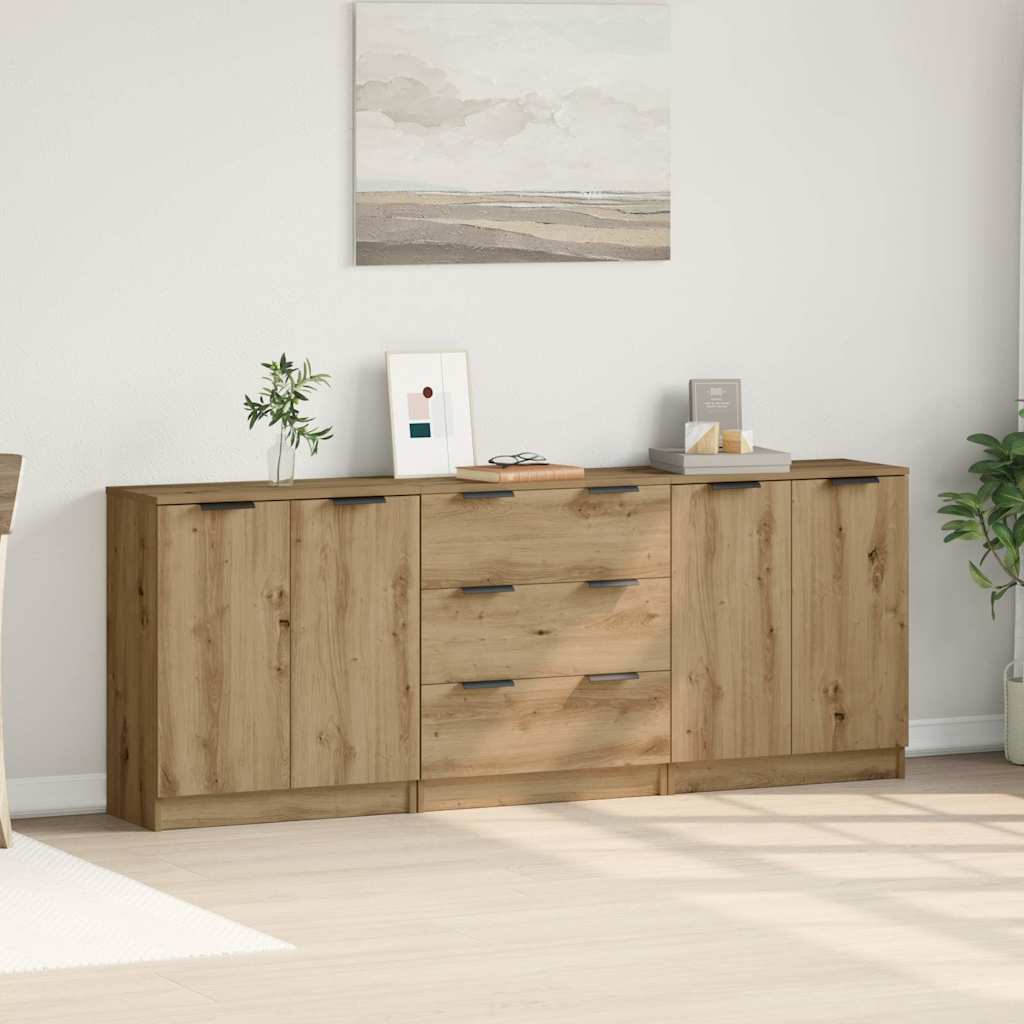 Skænke 3 stk Håndværks eg 60x30x70 cm Konstrueret træ - Image 3