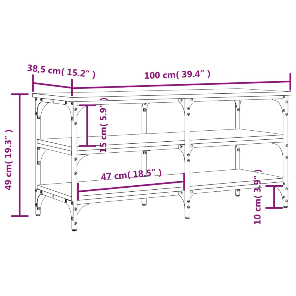 skobænk 100x38,5x49 cm konstrueret træ røget egetræsfarve - Image 9