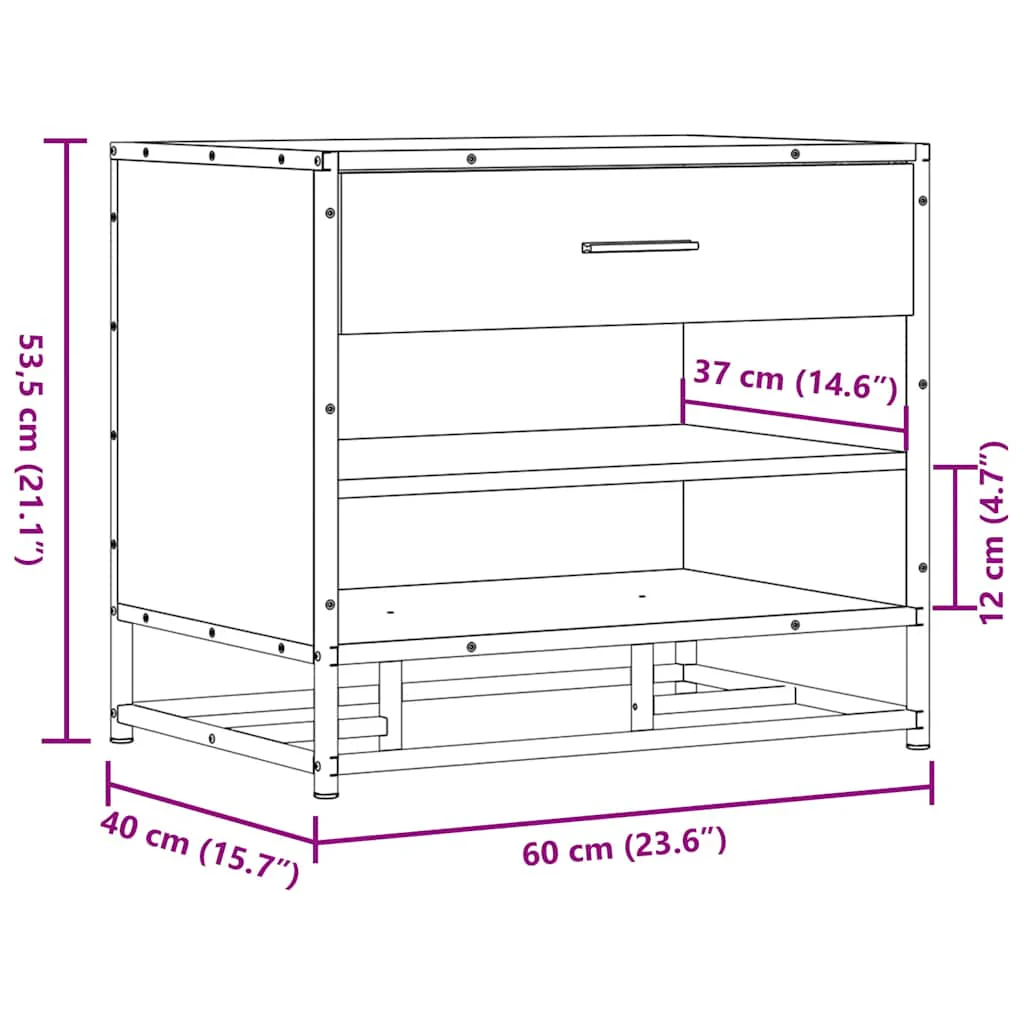 skobænk 60x40x53,5 cm konstrueret træ og metal grå sonoma-eg - Image 9