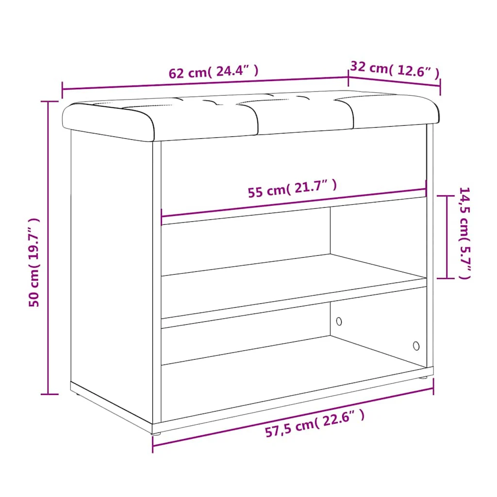 skobænk 62x32x50 cm konstrueret træ betongrå - Image 10
