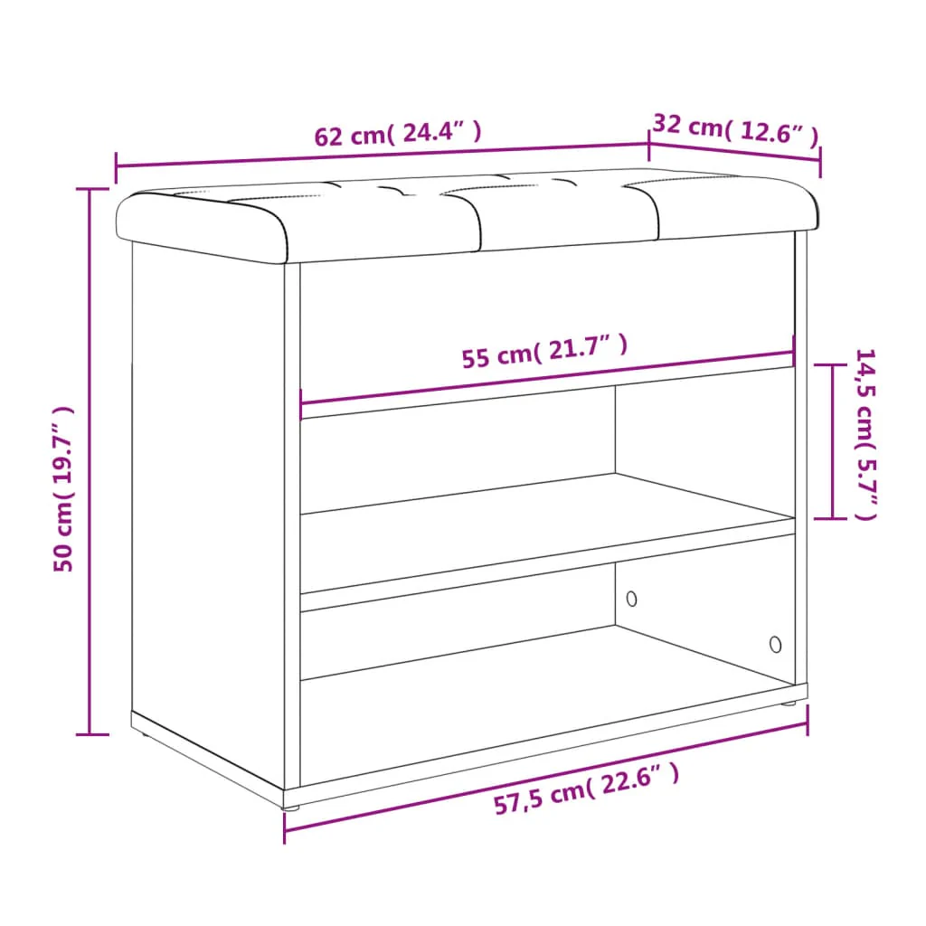 skobænk 62x32x50 cm konstrueret træ sort - Image 10