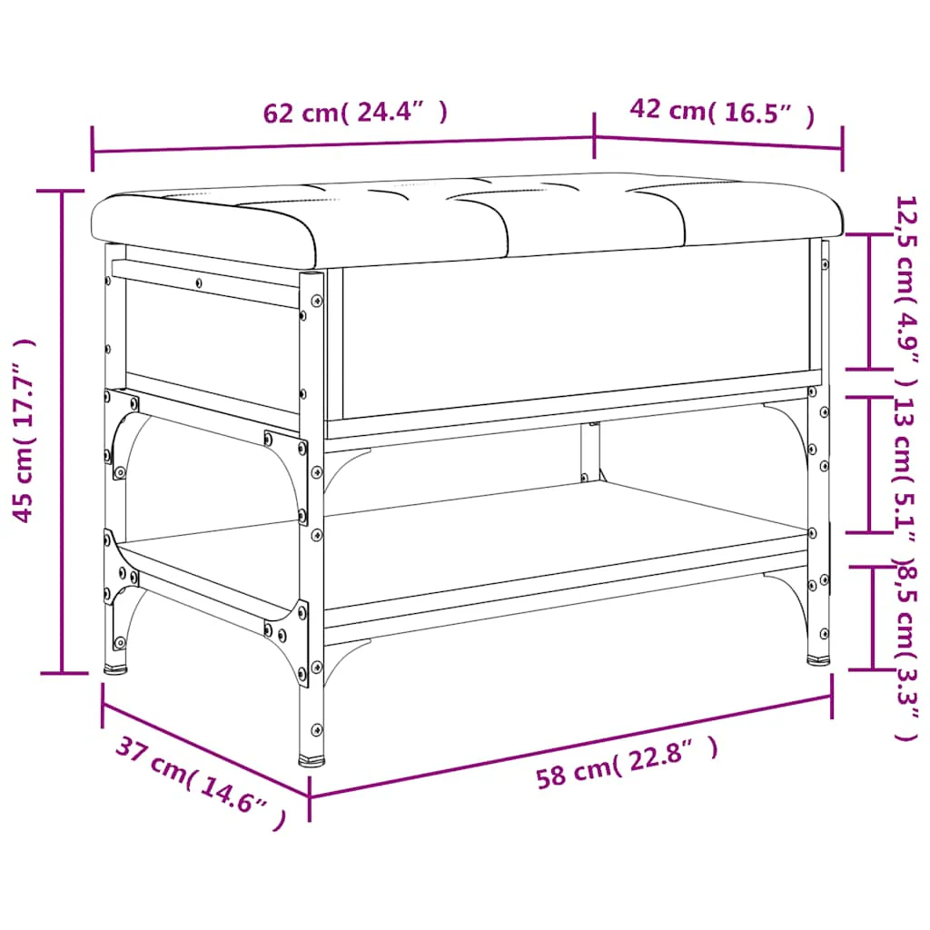 skobænk 62x42x45 cm konstrueret træ sort - Image 10