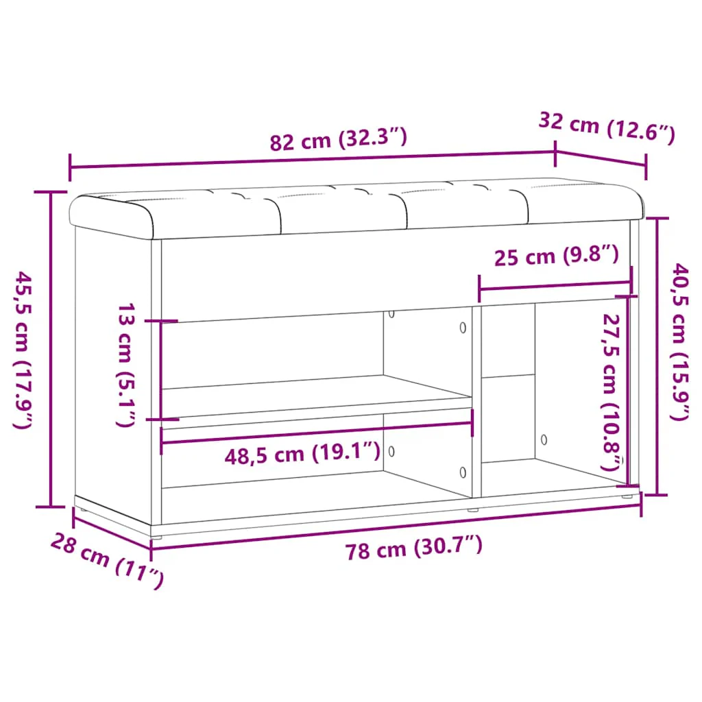 skobænk 82x32x45,5 cm konstrueret træ antikt træ - Image 9