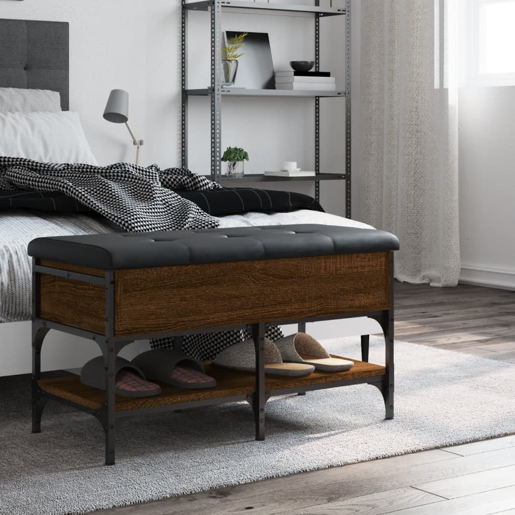 skobænk 82x42x45 cm konstrueret træ brun egetræsfarve - Image 3